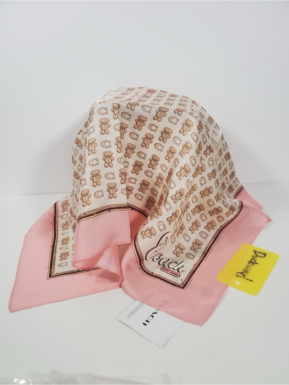Coach Bear Stuffie Print Silk Bandana NWT